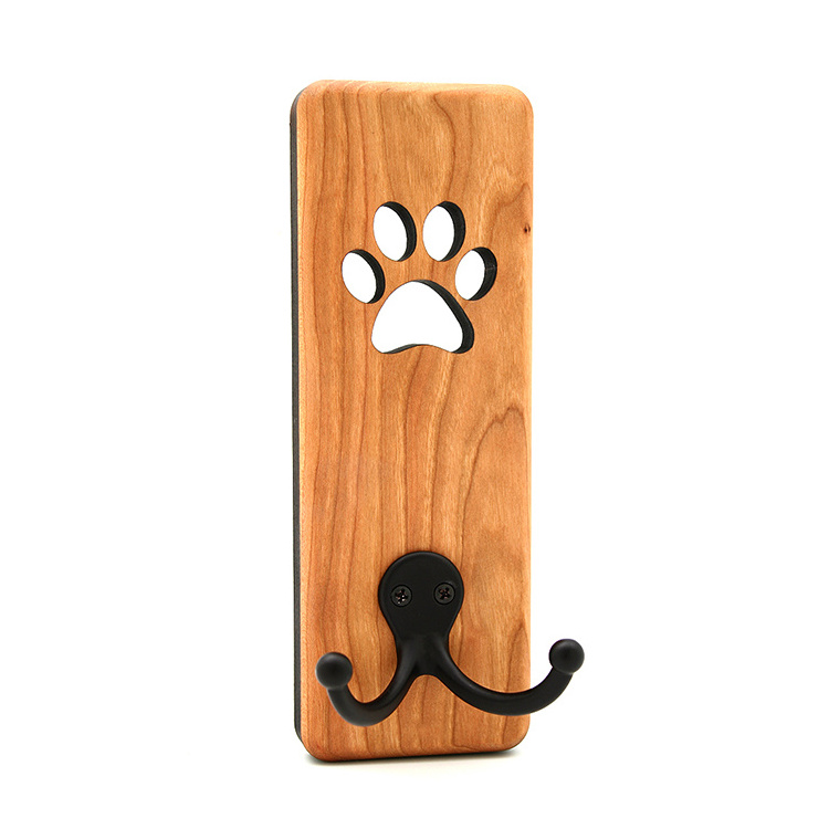 Wood Dog Leash for Wall Laser Cut Paw Design Wooden Wall Mounted Dog Leash Hanger