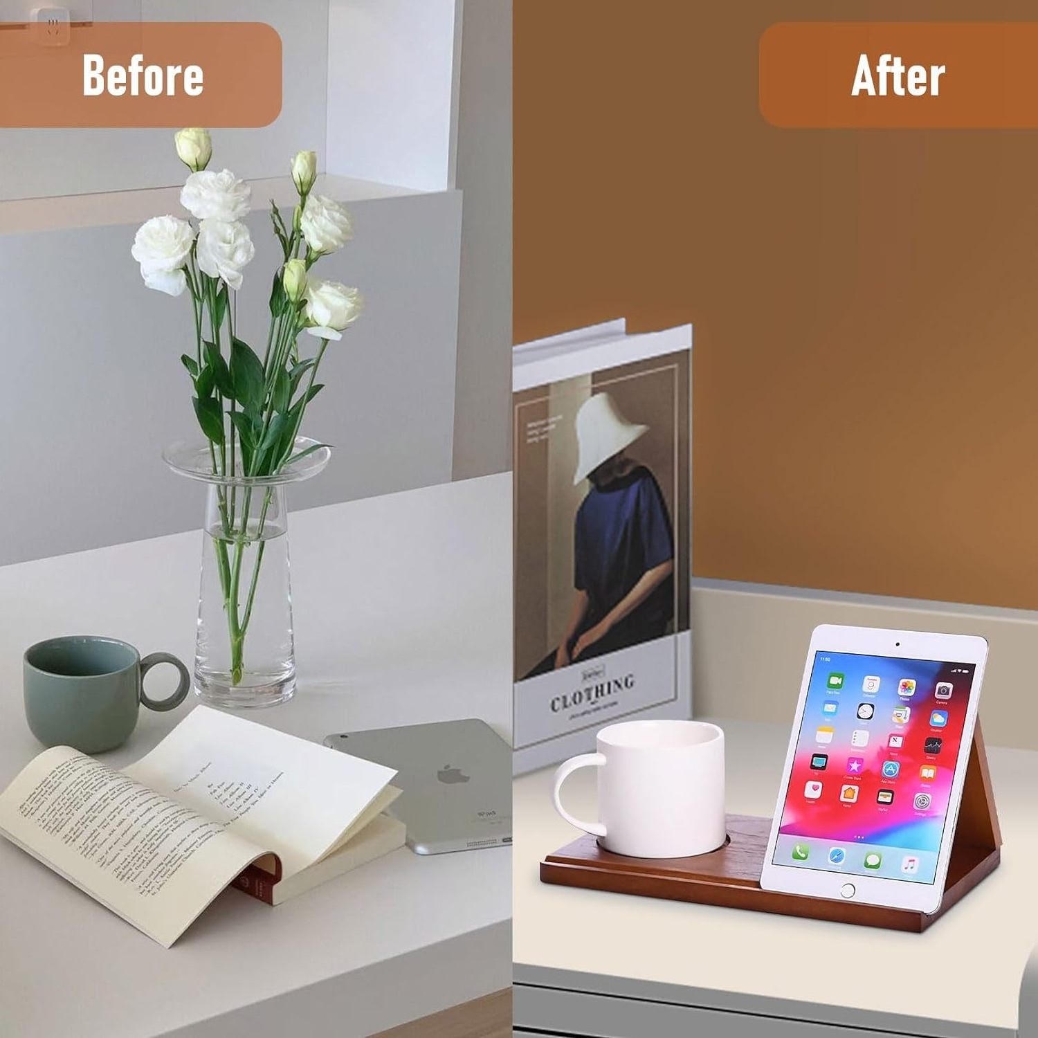 Home Office Multi-Functional Wooden Book Holder Stand Wood Triangle Book Stand