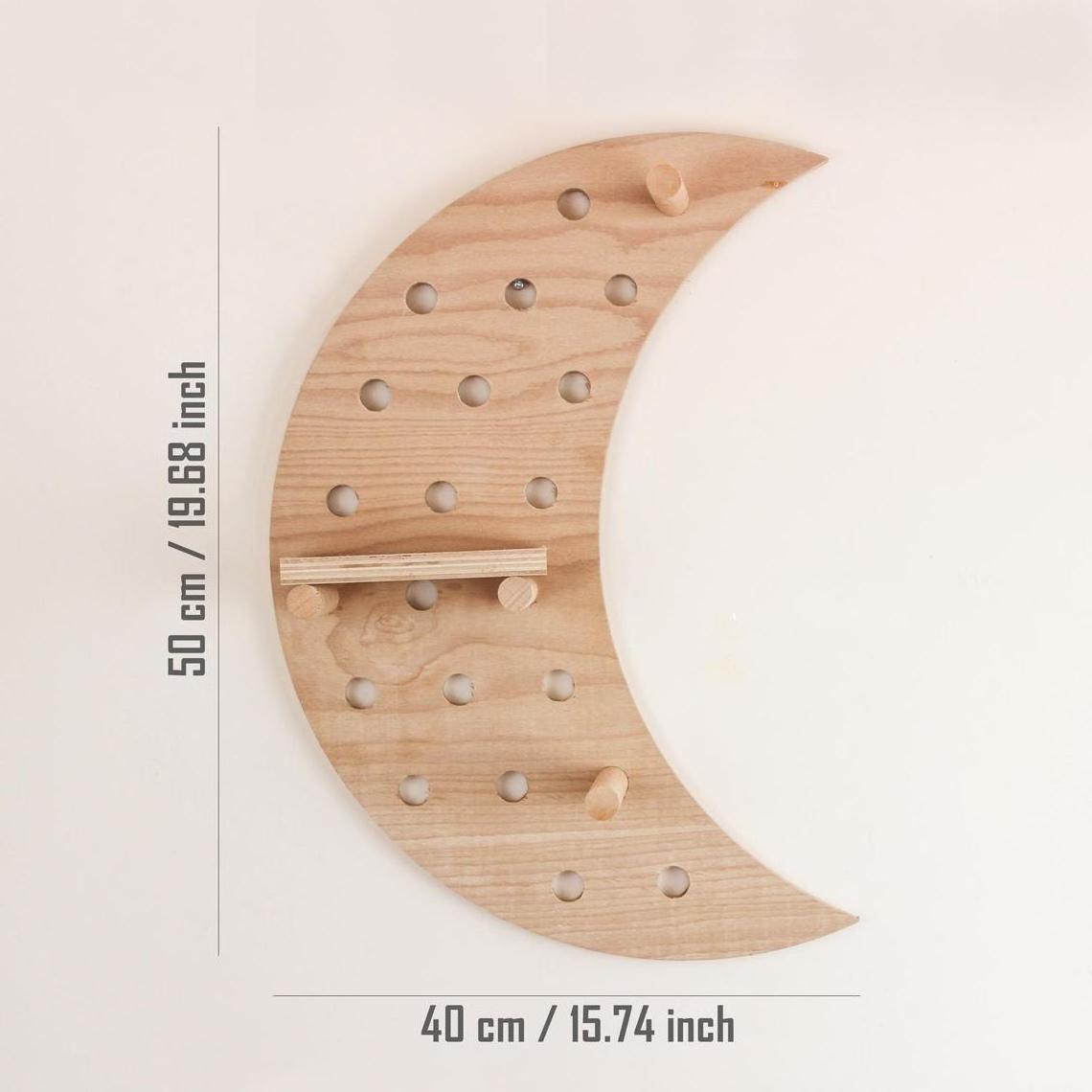 Wholesale Wooden Crescent Moon Shape Wall Mounted Shelving hanging basket wall shelf door pantry storage rack