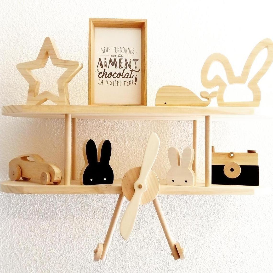 Scandinavian Decorative Kids Bedroom Wooden Wall Decor Nordic Handmade Wood Airplane Shelf