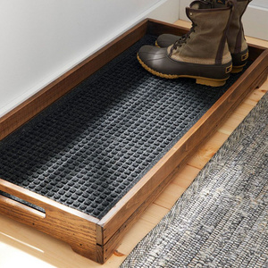 Custom Entryway Boots Mat Tray Rustic Wood Rolling Boot Tray With Metal Pipe Handles