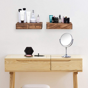 Floating Shelf with Drawer Rustic Wood Wall Shelves for Storage and Display Multiuse as A Nightstand or Bedside Shelf