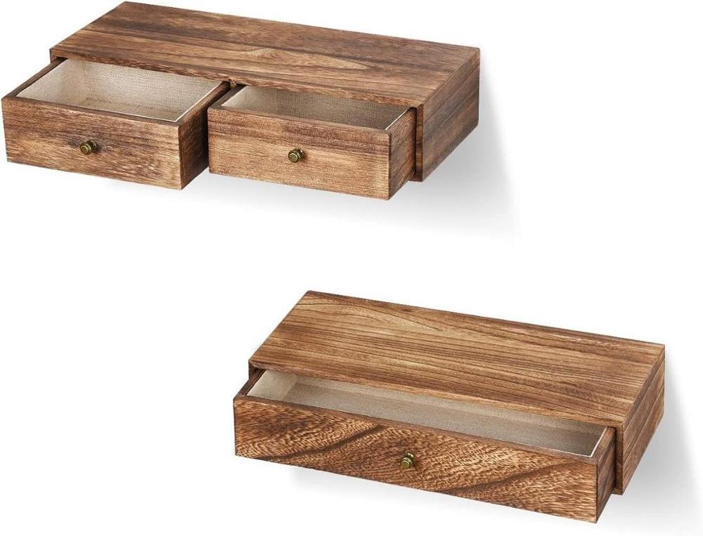 Floating Shelf with Drawer Rustic Wood Wall Shelves for Storage and Display Multiuse as A Nightstand or Bedside Shelf