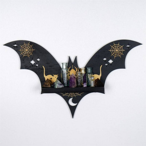 Black Bat Gothic Wall Decor Shelf Halloween Witch Decoration Wall Hanging Bat Decor with Shelf