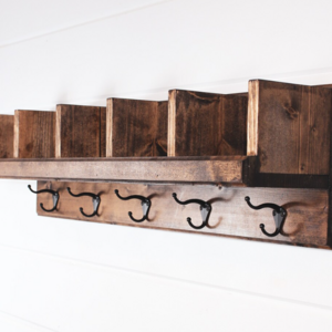 Wooden Wall Peg Coat Rack Entryway Organization Shelf Key Holder with Hooks