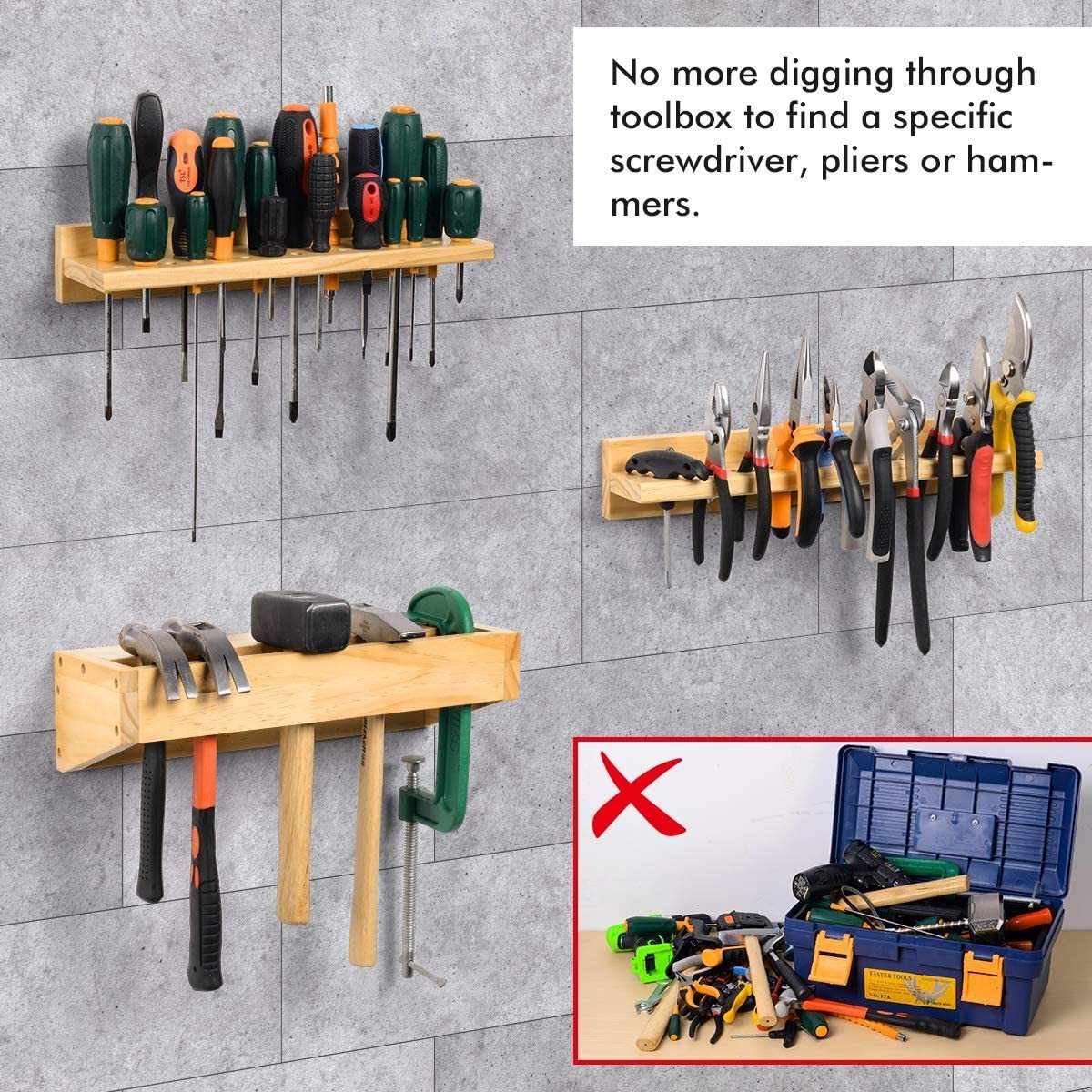 Screwdriver Pliers Hammer Rack, Wall Mounted Tools Organizers and Storage for Garage, Workshop wall mounted hanger