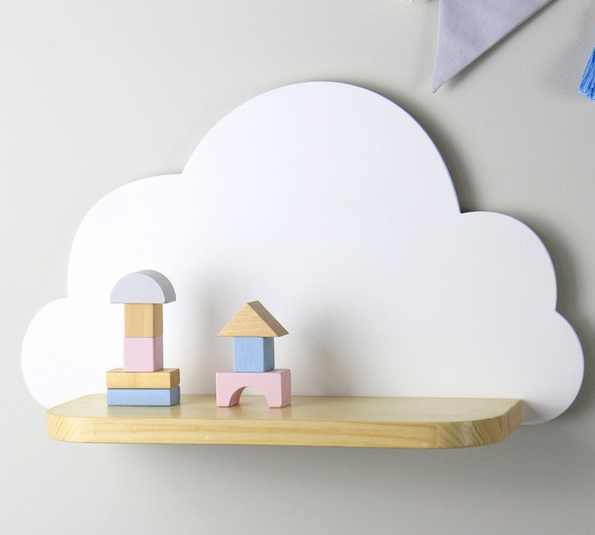 Wooden White Cloud Wall Floating Shelf Children Kids Room Bookshelf Baby Room Boho Nursery Decor