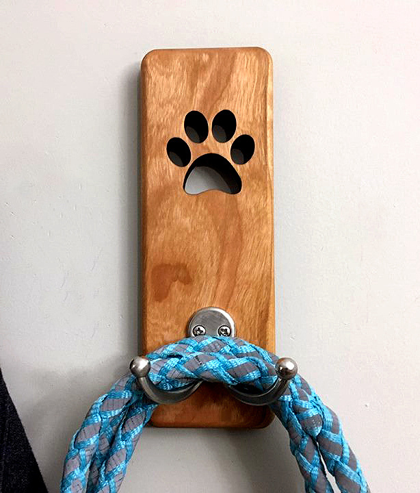 Wood Dog Leash for Wall Laser Cut Paw Design Wooden Wall Mounted Dog Leash Hanger