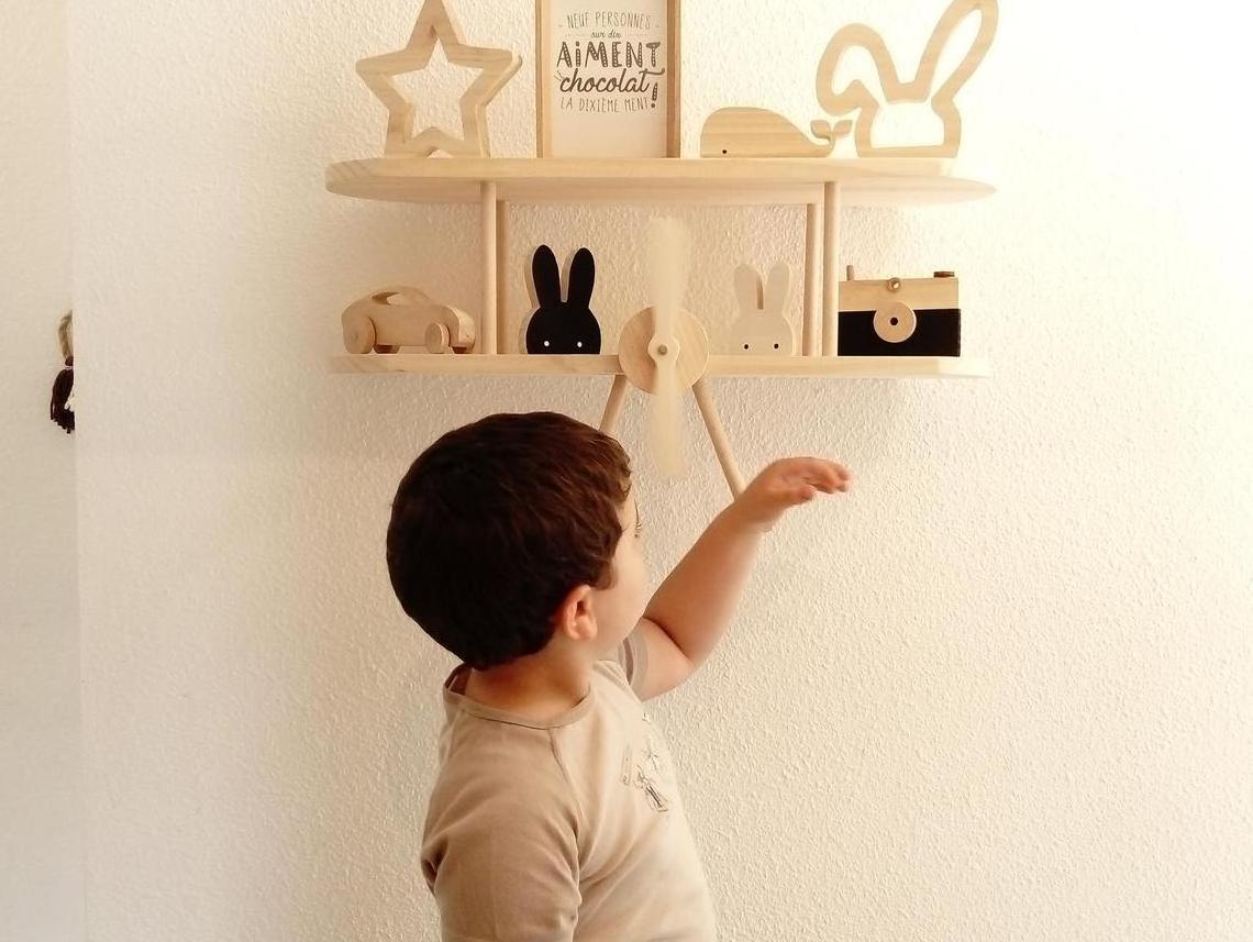 Scandinavian Decorative Kids Bedroom Wooden Wall Decor Nordic Handmade Wood Airplane Shelf