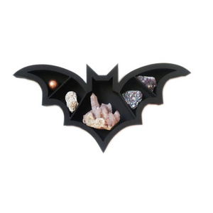 Halloween Gothic Bat Wall Shelves Wood Hanging Spooky Black Bat Crystal Shelf Horror Home Decor