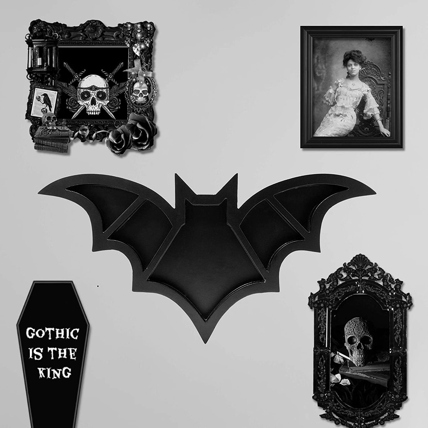 Halloween Gothic Bat Wall Shelves Wood Hanging Spooky Black Bat Crystal Shelf Horror Home Decor