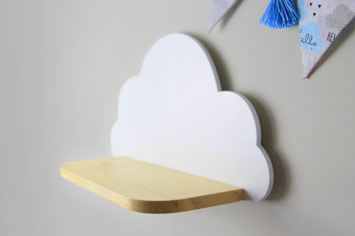 Wooden White Cloud Wall Floating Shelf Children Kids Room Bookshelf Baby Room Boho Nursery Decor