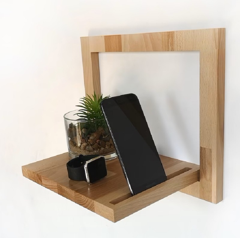 Home Wall Decor Floating Night Stand Bedside Table Wall Organizer Shelf Planter Stand with Phone Holder