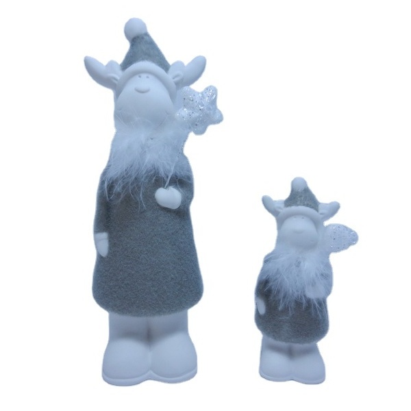 Hand Painted Black and White Ceramic Santa clause figurine with led for Christmas decoration