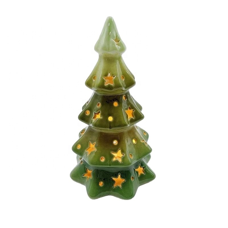 White Star Christmas Tree Decorations Seasonal Ceramic Ornaments in House Angel Shapes Porcelain with Light-Up Design Decal