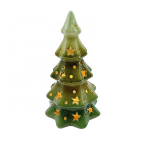 White Star Christmas Tree Decorations Seasonal Ceramic Ornaments in House Angel Shapes Porcelain with Light-Up Design Decal