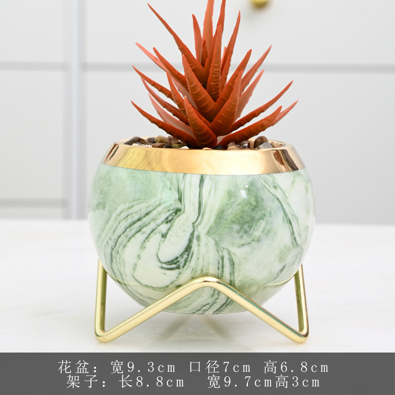 Wholesale Sublimation Blank Coated Custom Succulent Planter Ceramic Flower Planter Pot with iron Tray Desk Flowerpot in Bulk