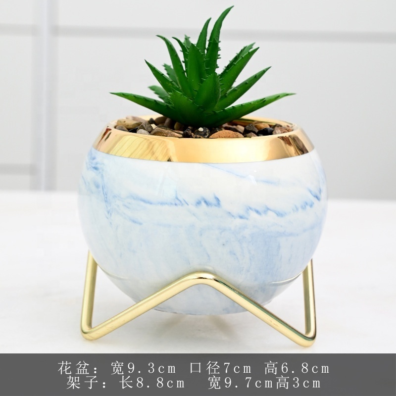 Wholesale Sublimation Blank Coated Custom Succulent Planter Ceramic Flower Planter Pot with iron Tray Desk Flowerpot in Bulk