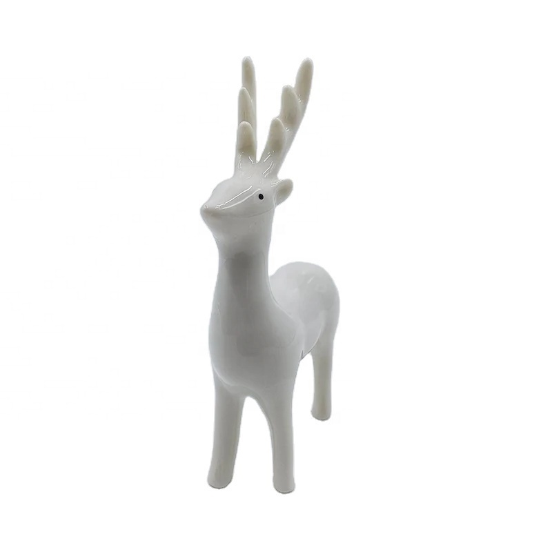 Wholesale Custom Christmas Reindeer Decorations White Ceramic Deer Figurine White Ceramic Deer Figurine