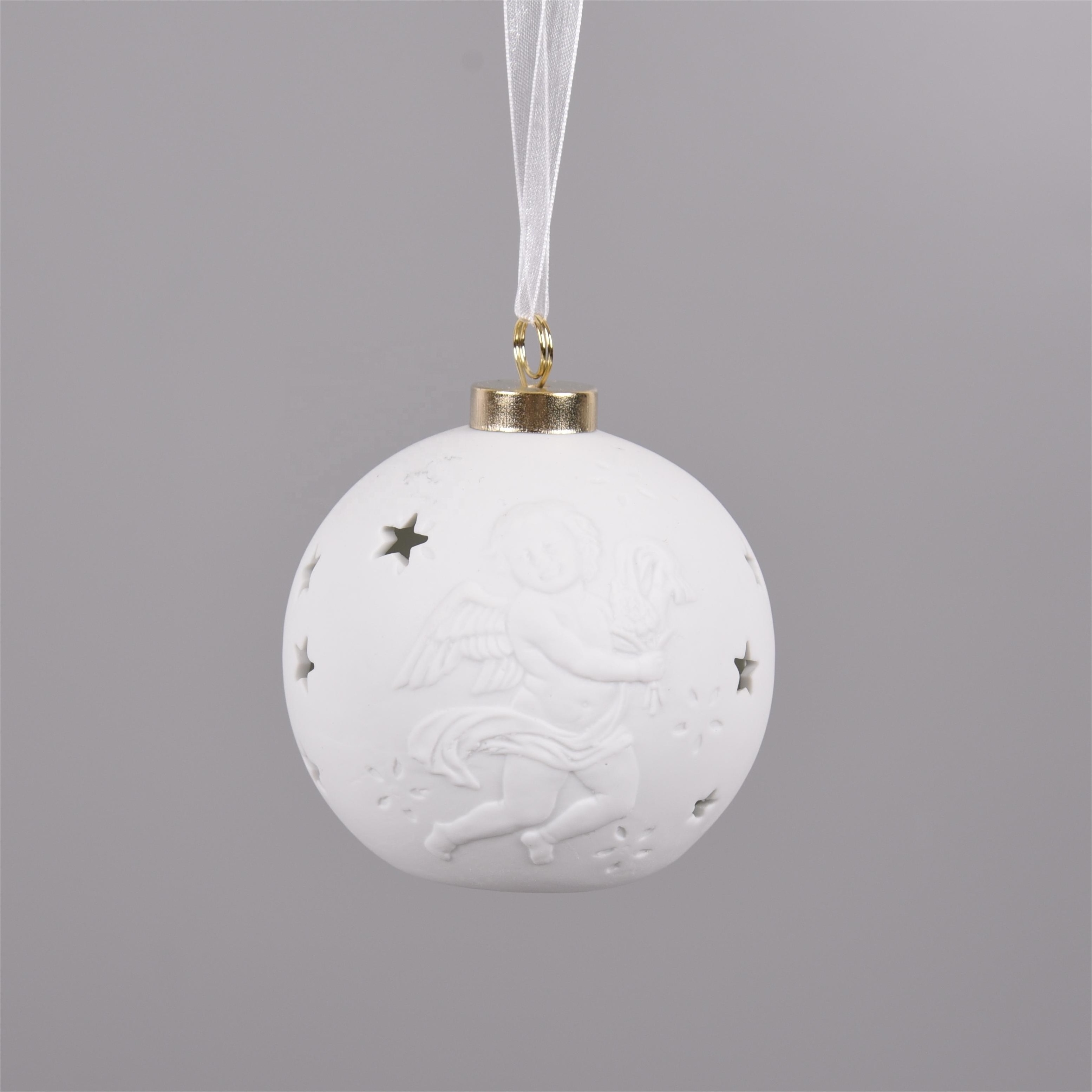 Ceramic Ball Christmas LED white Porcelain Christmas Ornament Ball Decor ceramic Christmas LED bauble