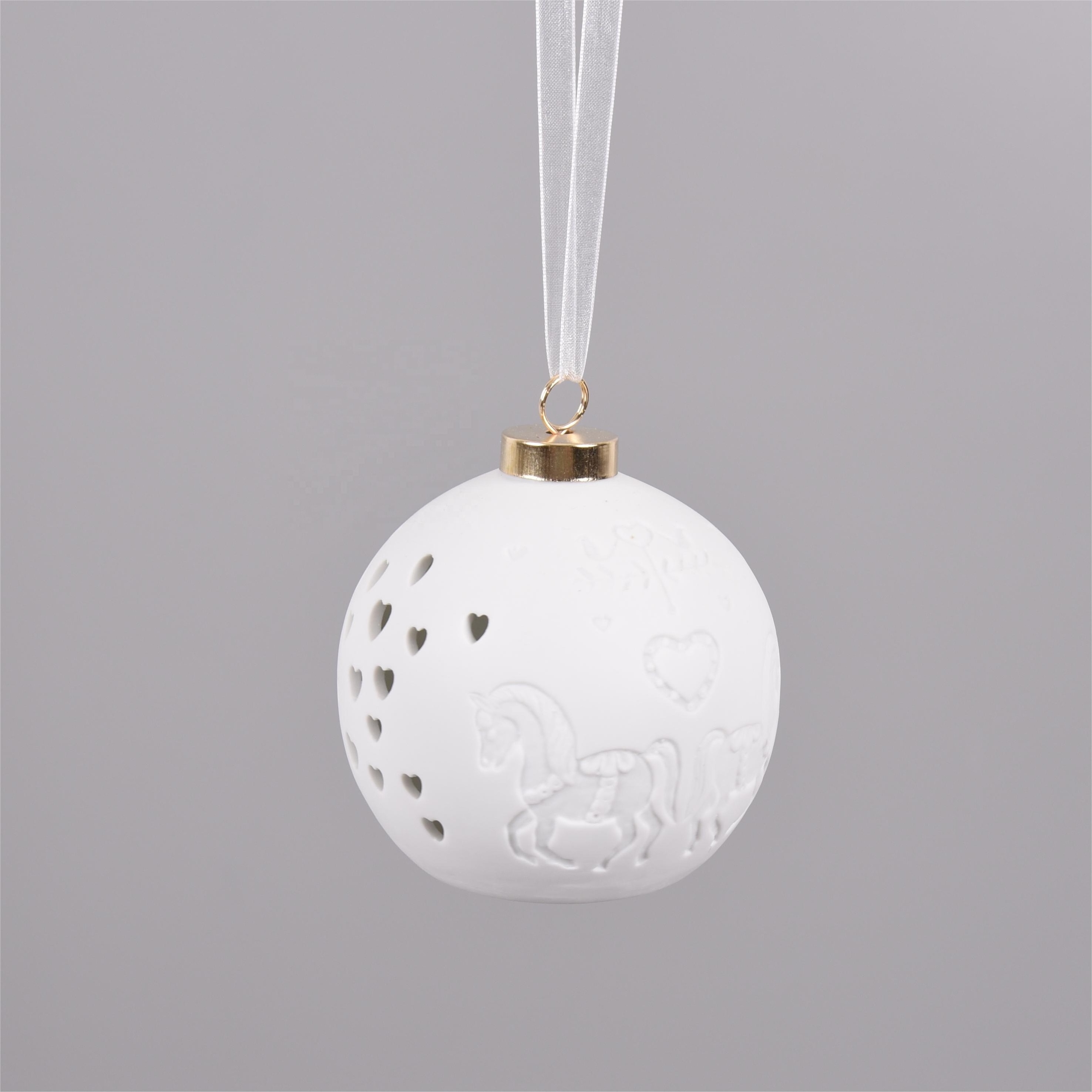 Ceramic Ball Christmas LED white Porcelain Christmas Ornament Ball Decor ceramic Christmas LED bauble