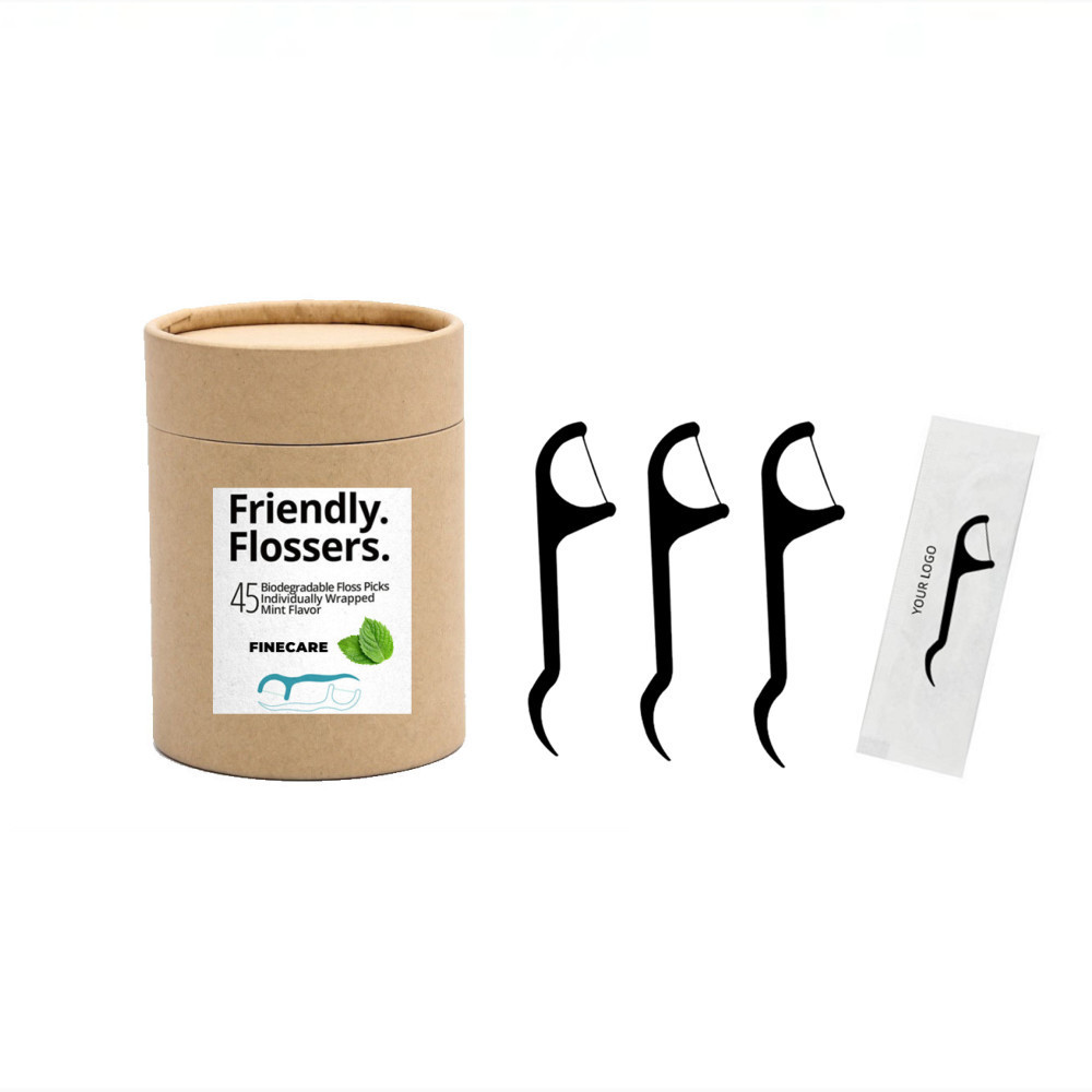 Individually Wrapped Private Label Eco Friendly Dental Flosser Stick Biodegradable Mint Bamboo Charcoal Dental Floss Picks