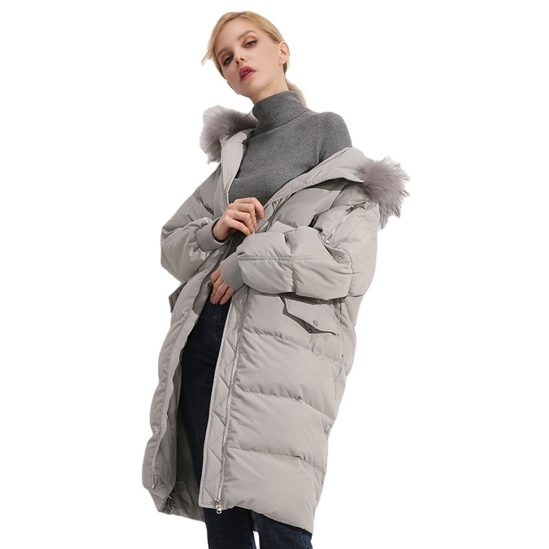 Customized warm fur trim hooded ladies women winter coat down jacket