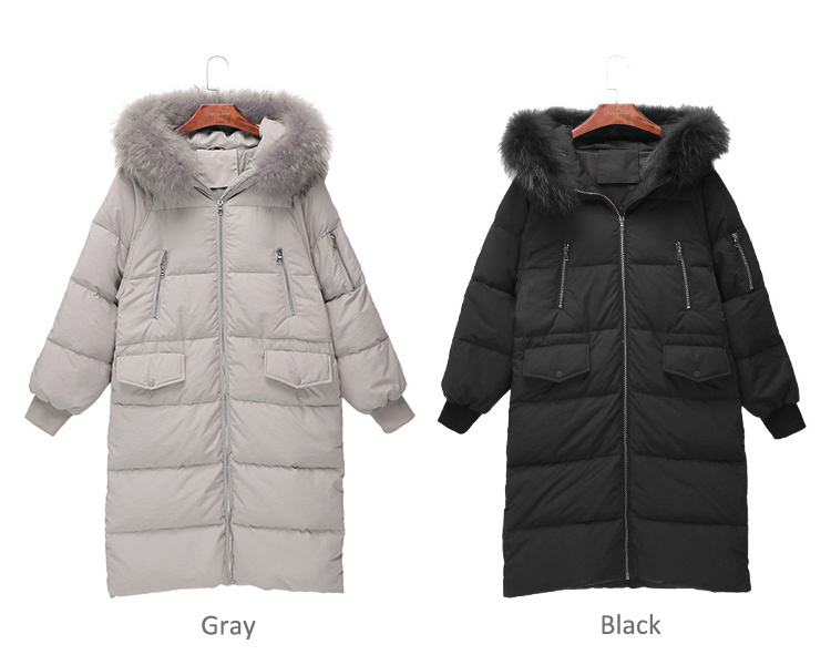 Customized warm fur trim hooded ladies women winter coat down jacket