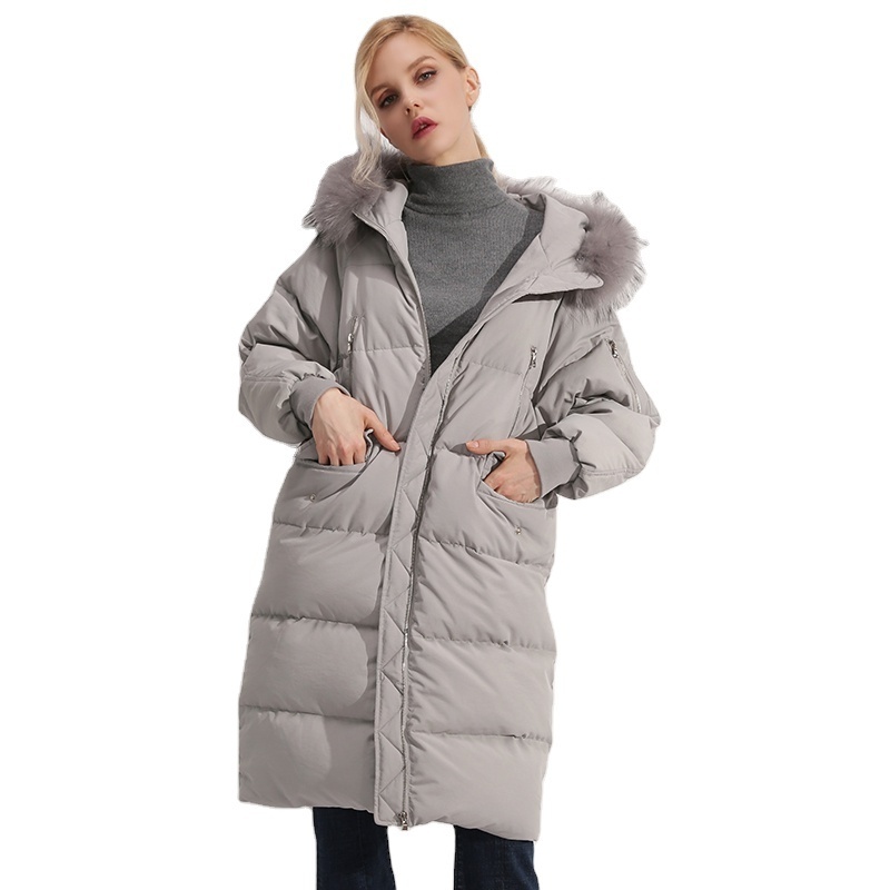 Customized warm fur trim hooded ladies women winter coat down jacket