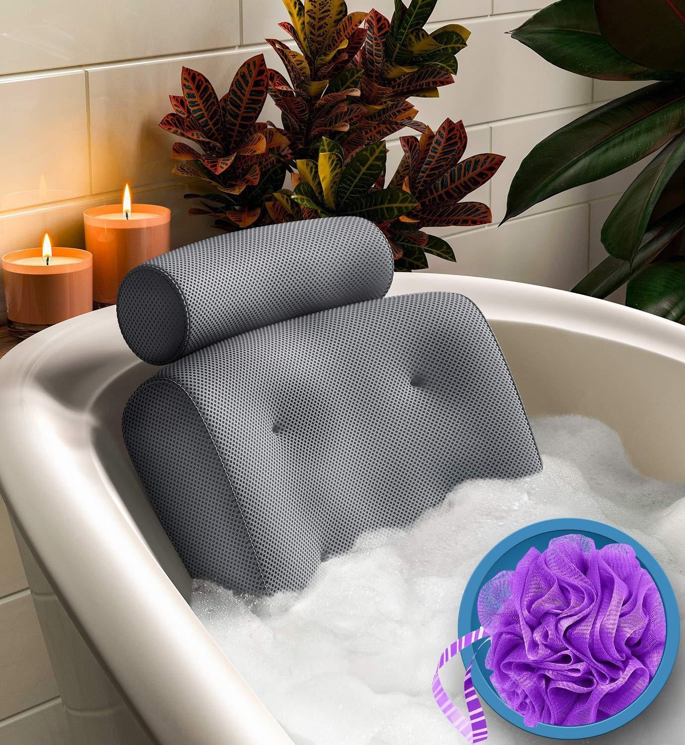 Non-slip Bathtub Pillow Head Neck Support Rest Spa Pillow Breathable 3d Mesh Cloth Bath Headrest Cushion With Suction Cups