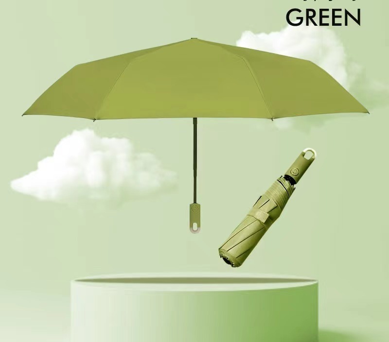 Sunny And Rain Umbrella Solid Color Lock Handle Three Fold Umbrella Creative Automatic Sun Umbrella