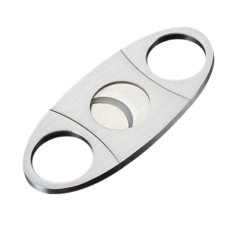 2024 Wholesale Hot Sale Luxury Custom Laser Logo Silver Durable Stainless Steel Metal Sharp V Cut Cigar Cutter With Box