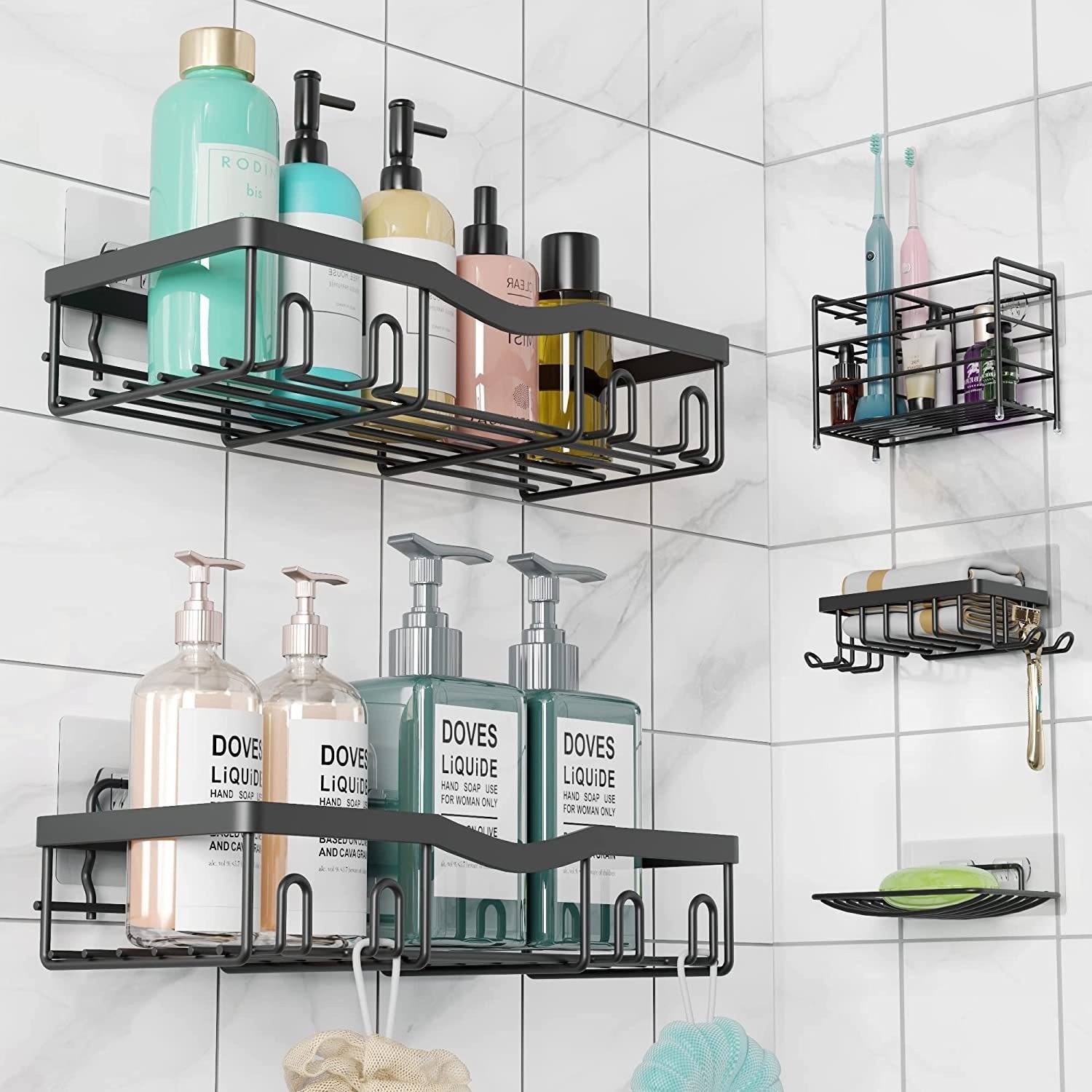 5 Pack Shower Caddy Strong Adhesive Shower Organizer Shelf Rustproof Wall-mounted Shower Shelves