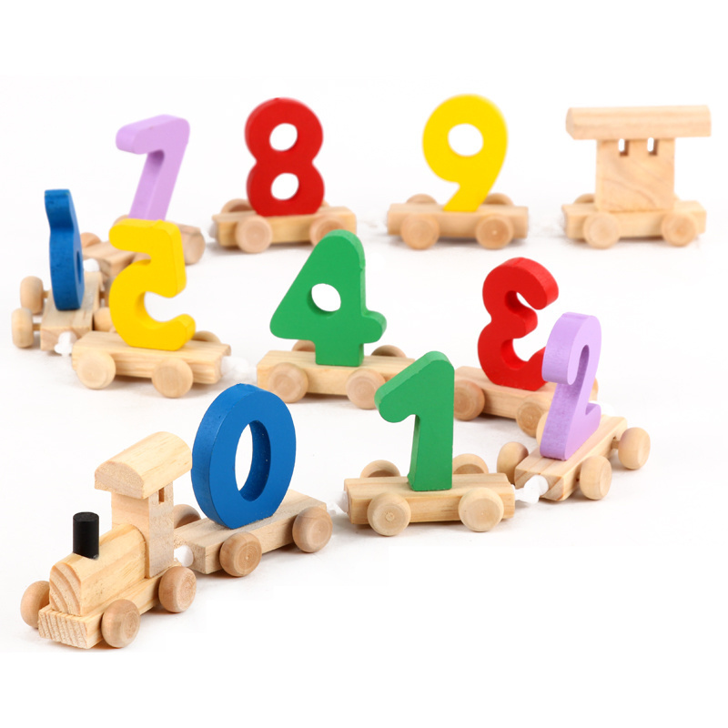 Children Wooden baby train toy early Educational kids number and letters toy assembled Building Blocks toy train for kids