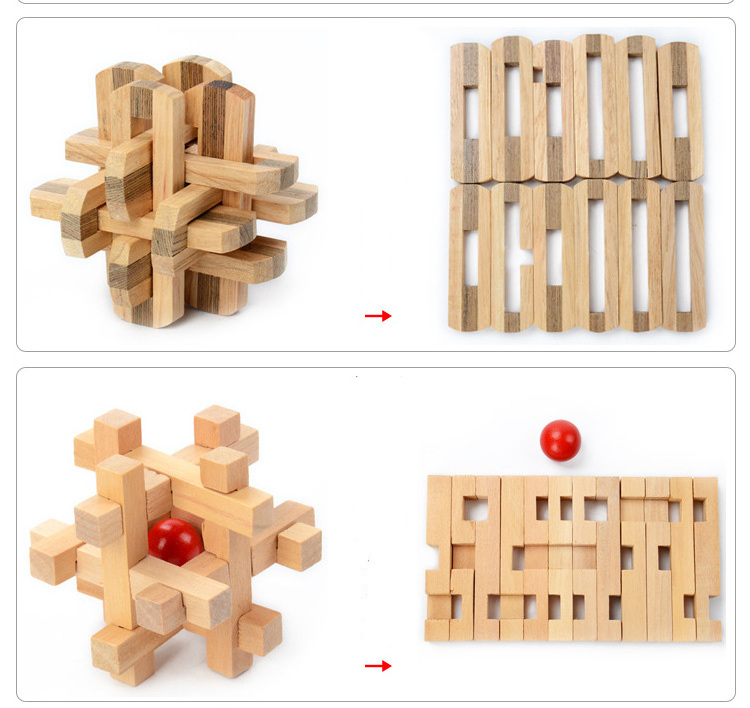 Wholesale Chinese traditional educational wooden 3d puzzle Brain Teaser Game Kongming Luban lock Puzzle