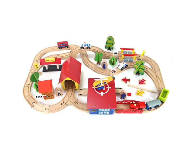 Classic Railway Toys Wooden Train Track Set 69 Pieces Popular Rreschool Children Wood Train Track