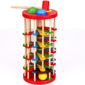 Kids Wooden Color Rotating Knocking Ball Ladder Toy Table Banging Ball Falling Game Educational Hand-Eye Coordination Toy