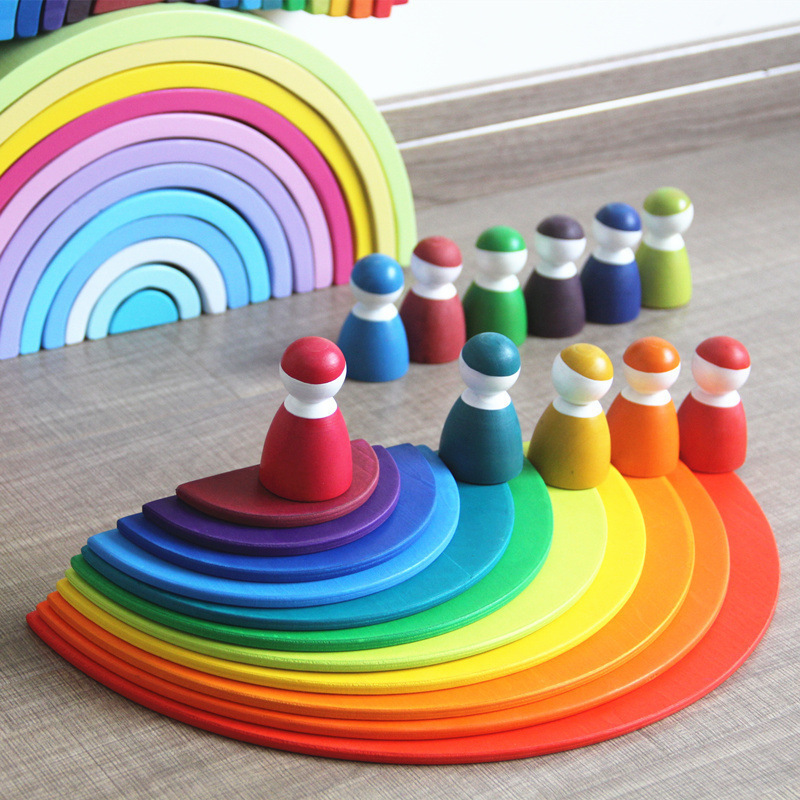 Children toys new style Rainbow ring shape building Blocks wooden toy