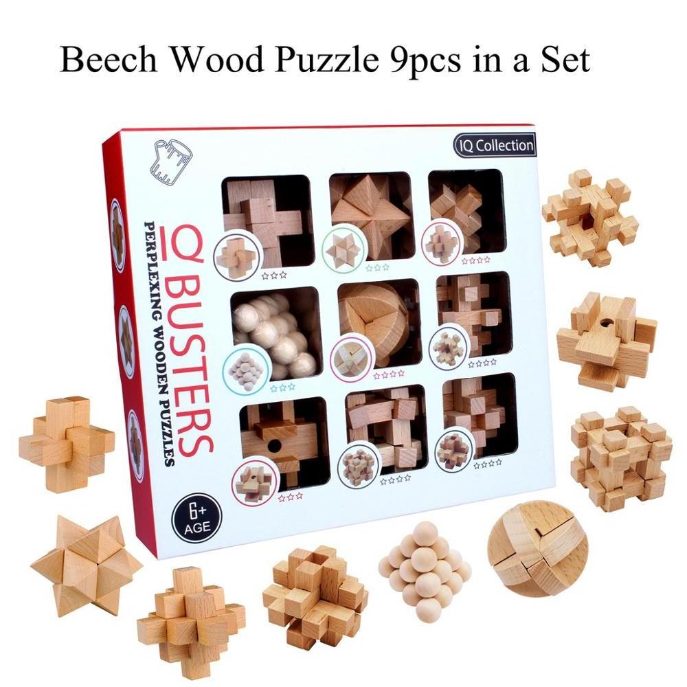 3D Jigsaw Puzzles Wooden Classic Cube Genius Puzzle and Brain Teasers Set of 6 Old China Kongming Luban Lock