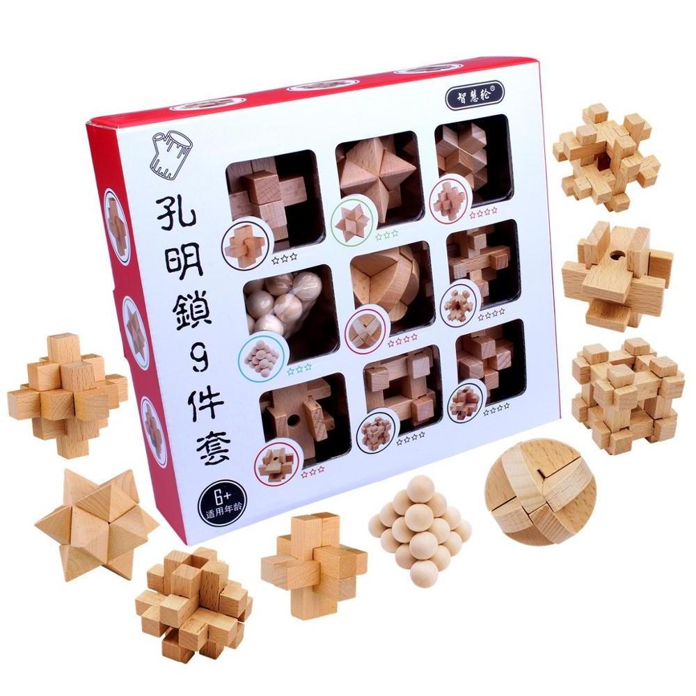 3D Jigsaw Puzzles Wooden Classic Cube Genius Puzzle and Brain Teasers Set of 6 Old China Kongming Luban Lock