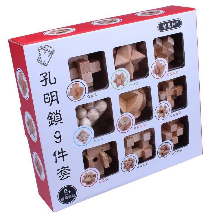 3D Jigsaw Puzzles Wooden Classic Cube Genius Puzzle and Brain Teasers Set of 6 Old China Kongming Luban Lock