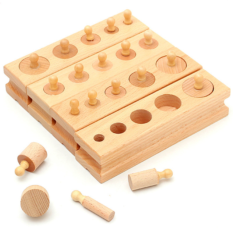 Montessori Educational Wooden Toys For Children Cylinder Socket Blocks Toy Baby Development Practice and Senses 4pc/1 set