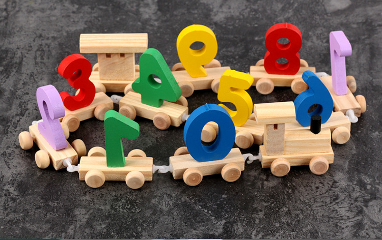 Children Wooden baby train toy early Educational kids number and letters toy assembled Building Blocks toy train for kids