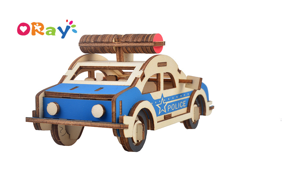 New Design Custom Toddler Children Educational DIY 3D Wooden Painting Cars Wooden Police Car jigsaw Puzzle for kids