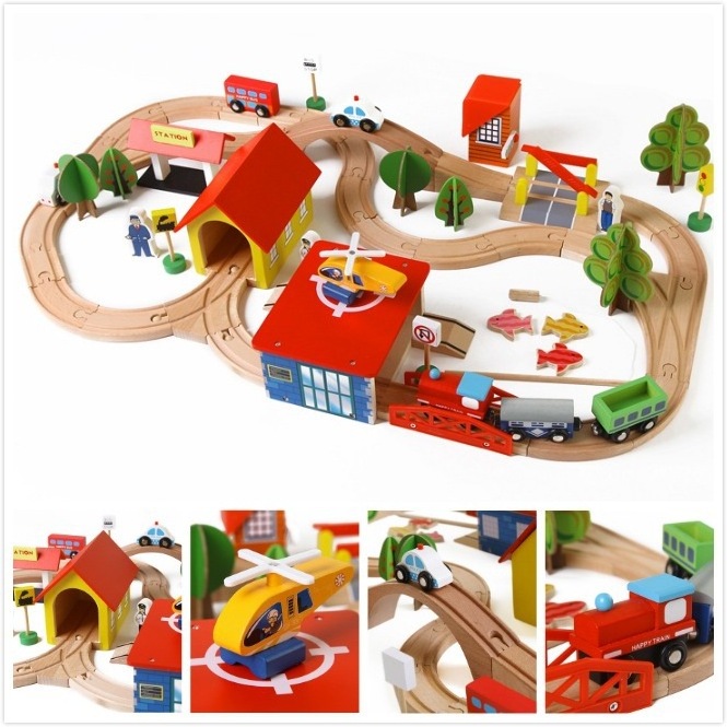 Classic Railway Toys Wooden Train Track Set 69 Pieces Popular Rreschool Children Wood Train Track