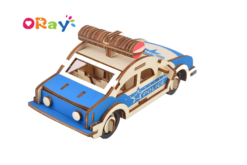 New Design Custom Toddler Children Educational DIY 3D Wooden Painting Cars Wooden Police Car jigsaw Puzzle for kids