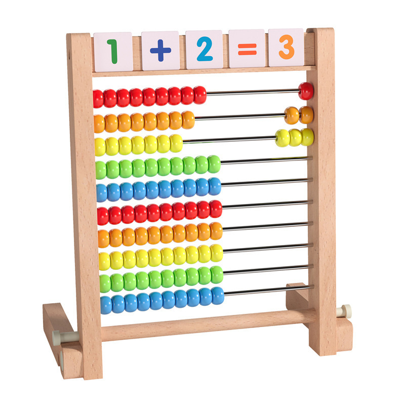 Educational Abacus for Kids Math - 10 Row Wooden Counting Frame with Number 1-100 Cards  Preschool Learning Math Toys