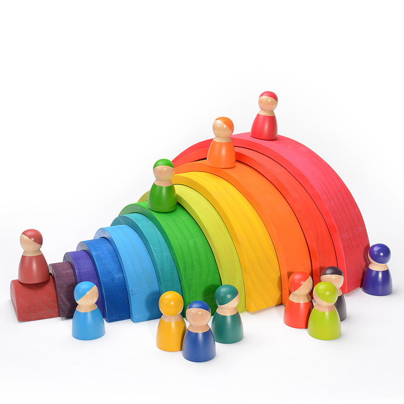 Children toys new style Rainbow ring shape building Blocks wooden toy