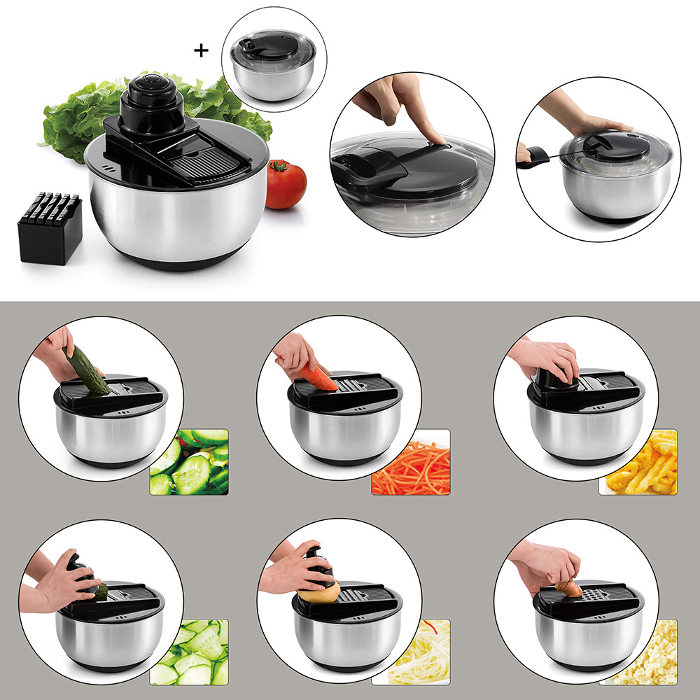 Hot sale Kitchen multifunctional dry salad mixer slicer lettuce vegetable salad spinner stainless steel