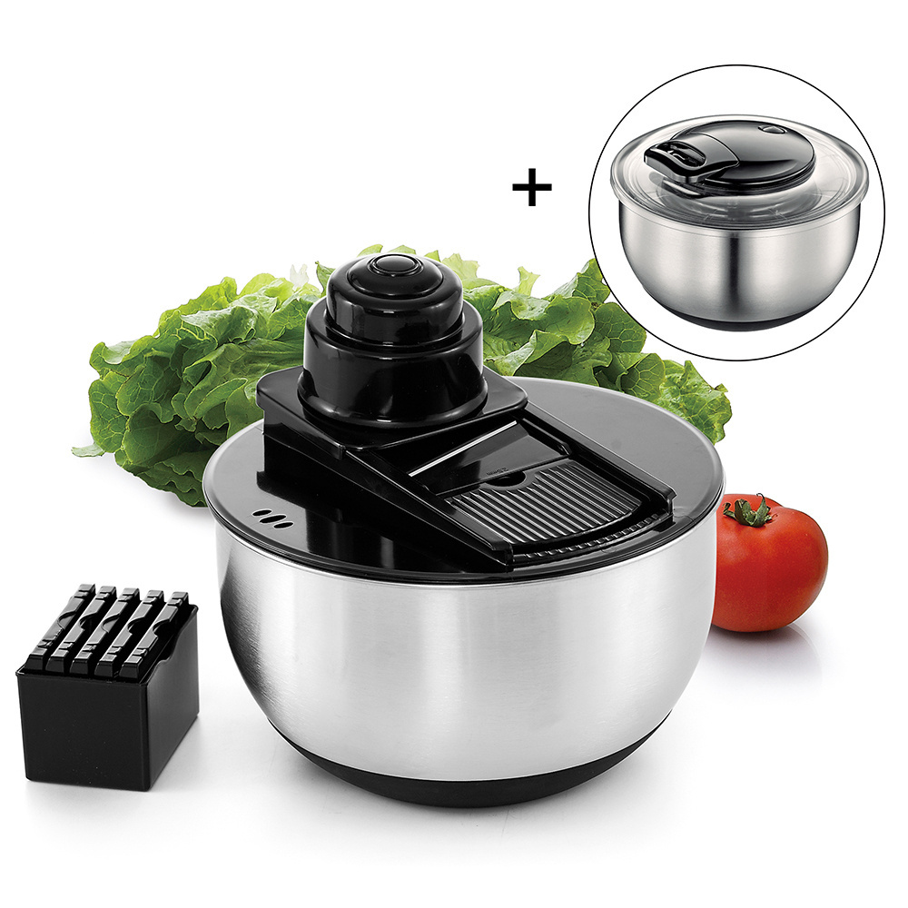 Hot sale Kitchen multifunctional dry salad mixer slicer lettuce vegetable salad spinner stainless steel